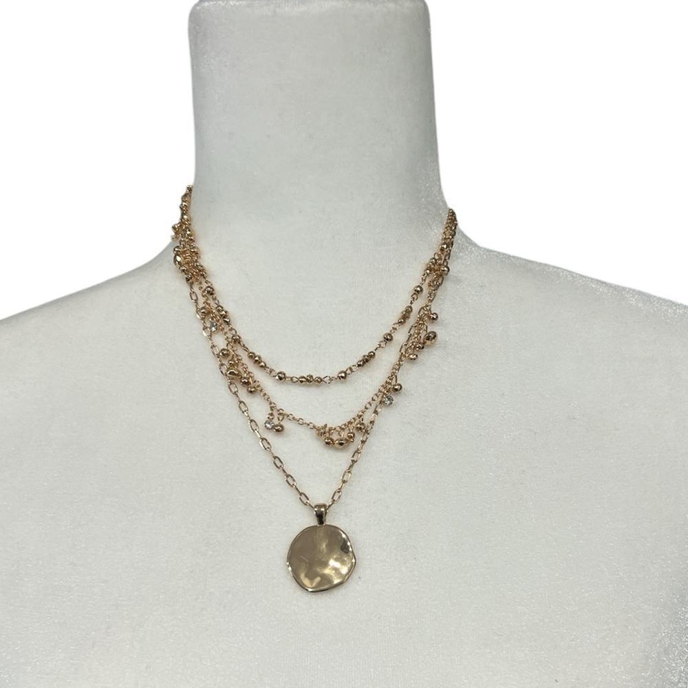 Style & co multi strand gold tone necklace with pendant 17” to 20”